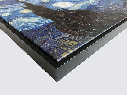 Wieco Art Framed Art Canvas Prints of Starry Night by Vincent Van Gogh Paintings Reproduction Post-Impressionism Artwork Framed Wall Art for Living Room Wall Decor Home Decorations Black