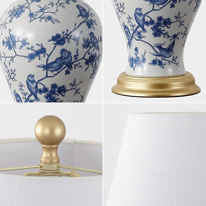 JONATHAN Y JYL3009B Grace 24" Floral Classic LED Table Lamp Cottage Traditional Bedside Desk Nightstand Lamp for Bedroom Living Room Office College Bookcase LED Bulb Included, Blue/White