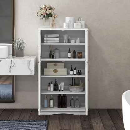 Giantex Bathroom Floor Storage Cabinet - Linen Floor Cabinet with Doors and Adjustable Shelves, Freestanding Side Storage Organizer for Bathroom, Living Room, Entryway, Kitchen Storage Unit (White)