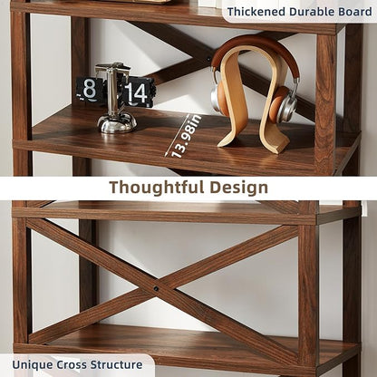 5 Tier Bookshelf 70" Tall Bookcase with Barn Doors,Large Farmhouse Display Book Shelf with Adjustable Shelves and Storage Cabinet，Library Wood Bookshelves for Living Room,Kitchen,Brown(3PCS)