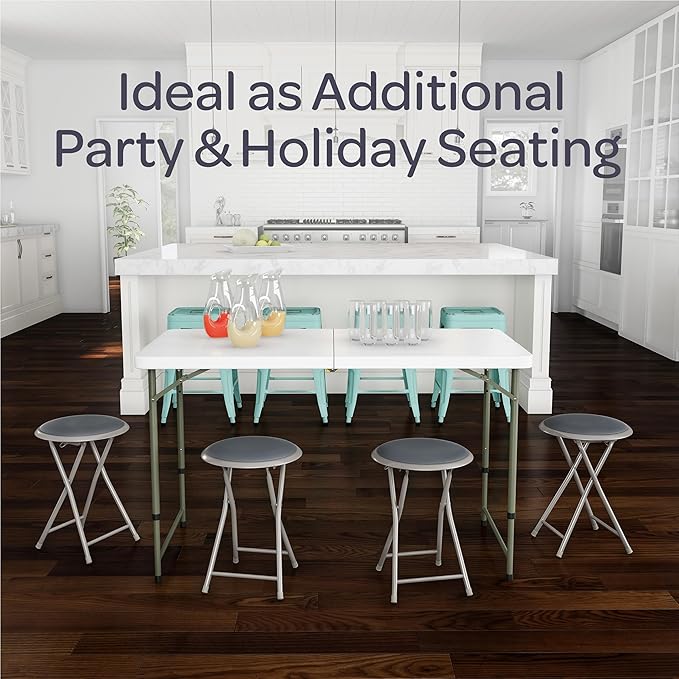 Folding Bar Stools - Set of 4 Heavy-Duty 18-Inch Stool with 225lb Capacity and Padded Seats for Dorm, Recreation or Game Room by Lavish Home (Gray)