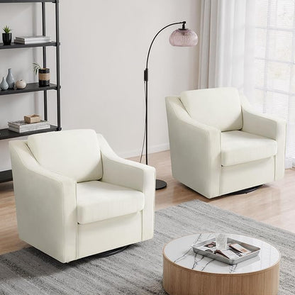 UIXE Swivel Accent Chair Set of 2, Chenille Upholstered Arm Chair for Living Room, Modern Club Armchair Comfy Single Sofa Bedroom Reading Seat with Lumbar Pillow - Cream Beige