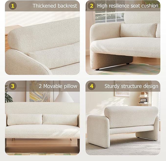 59" W Upgrade Lambswool Fabric Loveseat Sofa, Modern Love seat Couch, Solid and Easy to Install, Upholstered 2-Seater Couch for Bedroom, Apartment, Living Room