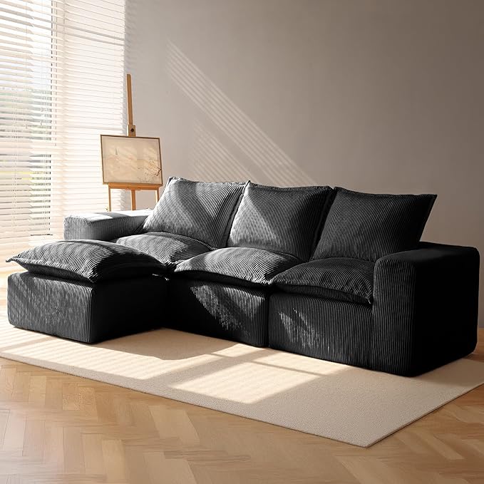 107" Comfy Cloud Couch with L-Shape Chaise & Deep Seat, Modular Sectional Sofa in a Box, Boneless Upholstered Couches for Living Room, No Assembly Required (Soft Corduroy, Gray)