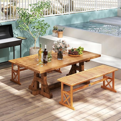 Tangkula Outdoor Acacia Wood Bench, Backless Patio Dining Bench with Slatted Seat & 800 lbs Weight Capacity, Outside Loveseat Seating Furniture for Porch, Garden, Balcony & Backyard