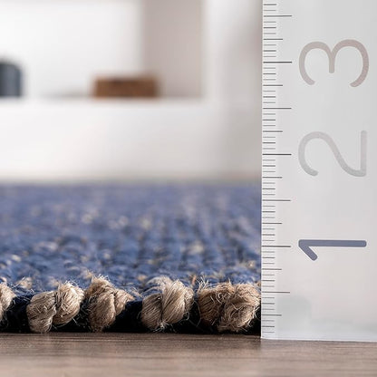 nuLOOM 3x5 Elfriede Jute & Cotton Hand Woven Area Rug, Blue, Solid Rustic Farmhouse Style, Weaved Design, Natural Fiber, For Bedroom, Living Room, Dining Room, Hallway, Office, Entryway