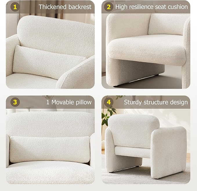 33.9'' Upgrade Lambswool Fabric Accent Chair with Arms, Modern Single Sofa Chair Armchair Upholstered Comfy Reading Arm Chair for Bedroom, Living Room