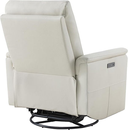 Watson & Whitely Power Recliner Chairs for Adults, Swivel Rocker Recliner W Power Headrest & Type-C Charger for Living Room, Faux Leather, Cream, RC015