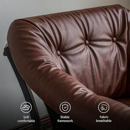 Mid-Century Modern Leather Lounge Chair, Solid Wood Frame, Comfortable upholstered Sofa Armchair