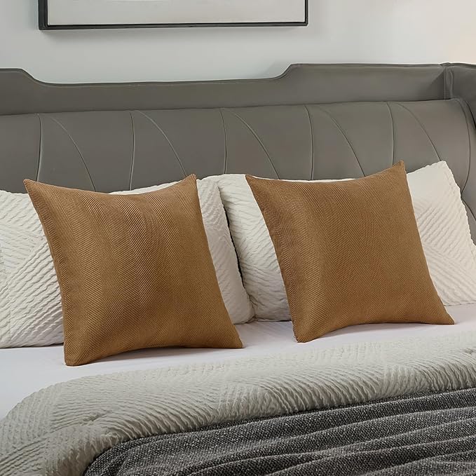 FUTEI Rust Chenille Throw Pillow Covers 12x20 Inch Set of 2,Soft Wide Chevron Textured Lumbar Pillow Cases,Farmhouse Home Decor for Couch Bed Living Room