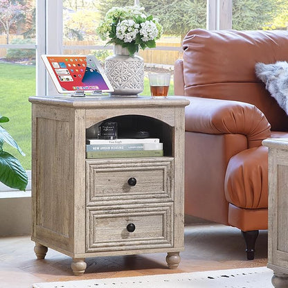 Farmhouse Dressers and Night Stand Set of 3, Wood 43.5'' Tall Dresser and 18'' Wide Chest of Drawers, Roman Column Nightstand Set of 2, Bedroom Furniture Dresser Suites for Living Room, Hallway, Home