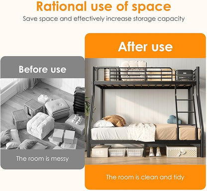 SDHYL Bunk Beds Twin Over Full Size, Heavy Duty Metal Bunk Bed Frame for Adults, Space-Saving & No Box Spring Needed, Black