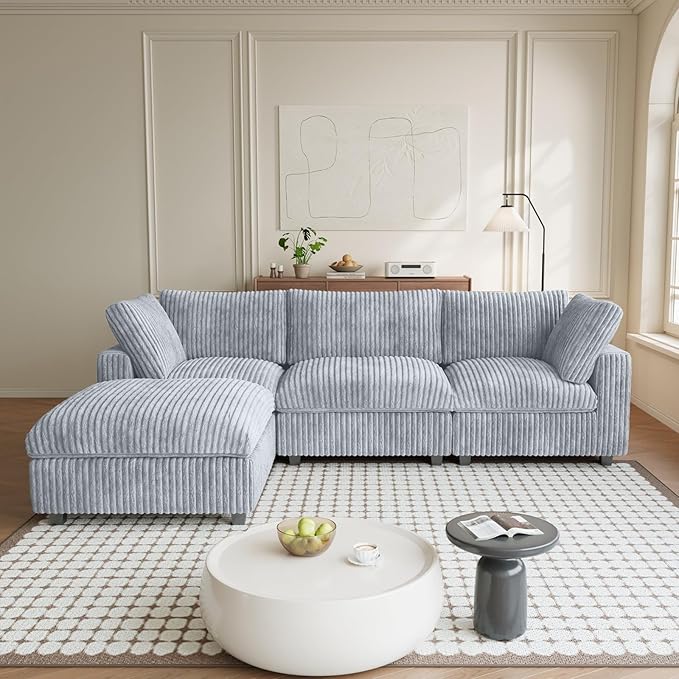 Sectional Couches for Living Room, L Shaped Couch with Chaise Ottoman, 4 Deep Seat Cloud Couch with Removable Covers, Modular Sofa for Home, Apartment, Gray