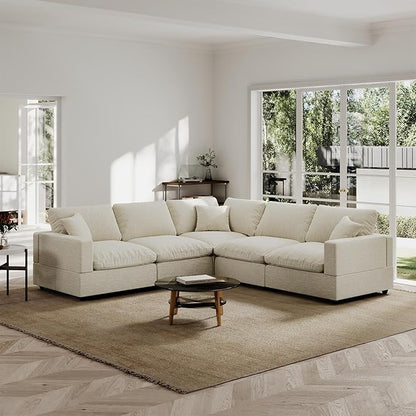 Cloud Sectional Linen Couch for Living Room V-Shape Sofas,5 Seat Modern Modular Sofas,Couches Cushion Covers Removable,Cozy Down Filled Sofa for Apartment Beige