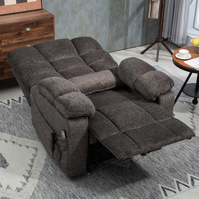 3-Motor Lift Chair with Adjustable Seat Height Zero Gravity Lay Flat Recliner with Heat Massage, Big Man Lift Recliners 400 lbs for Elderly Storage Cup Holders, Tall Man Recliners