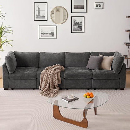 TEKAMON 123" Modular Sectional Sofa,Extra Large Comfy Cloud 4-Seat Deep Seat, Reversible Chaise Modular Sectional Couches for Living Room and Apartmenr,Grey