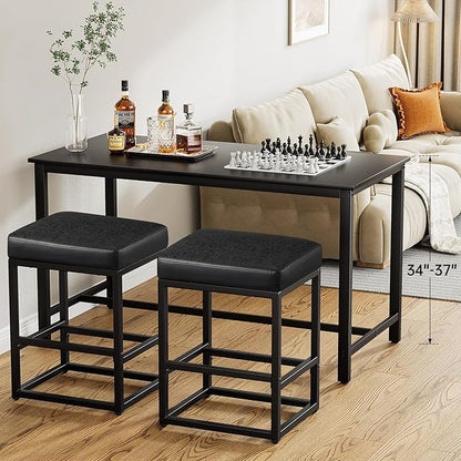 Counter Height Bar Stools Set of 3, 24" Barstools for Kitchen Countertop, Faux Leather Counter Stools with Thick Square Seats & Sturdy Metal Base, Simple Assembly, Gray