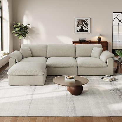 Cloud Modular Couch for Living Room,L Shape Linen Blend Sofas,Modern Deep Seat Cloud Sofas,Convertible Comfort Down Filled Sectional Couches,Removable Washable Cushion Covers,Light Biege