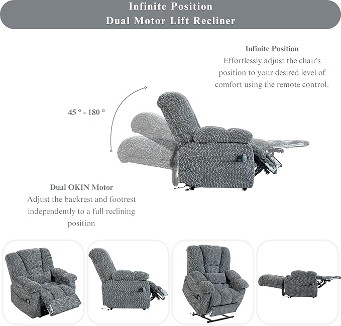 Big Man 500 lbs Power Lift Recliner for Big & Tall Elderly Adults 28 Inch Wide Seat, Lay Flat Lift Recliner Chair with Extended Footrest, Heat Massage, USB Type-C, Flip Arm Storage & Cup Holders