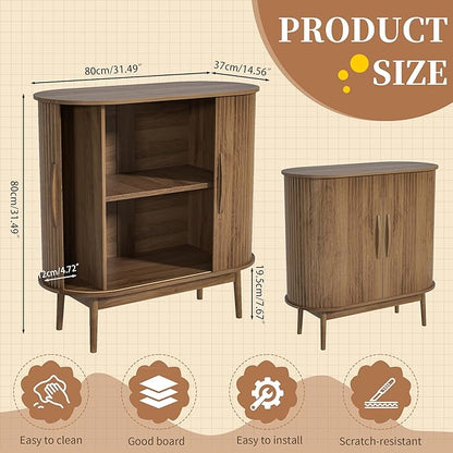 Small Sideboard Buffet Cabinet with Storage, Sliding Doors, 31" Wood Narrow Accent Storage Cabinet, Modern Buffet Table for Kitchen, Living Room (Walnut)