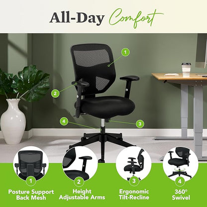 HON Prominent High Back Office Chair, Ergonomic Desk Chair with Adjustable Center-Tilt Recline, 360 Swivel, Swivel-Tilt, Black