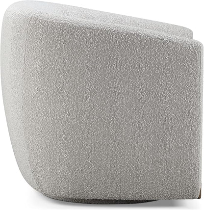 CHERS Aspen Swivel Accent Chair with Wood Accents, Bouclé Upholstered Armchair for Living Room, 360° Swivel Barrel Chair with High-Density Cozy Foam Cushioning, Modern Design, Light Gray
