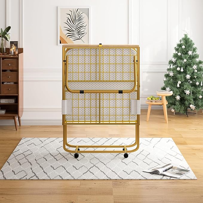 Mjkone Folding Bed with 5" Memory Foam Mattress & Upgraded 75x31 Frame Single Portable Guest Bed, Space-Saving Design, Lockable Wheels for Easy Moving, Quick Assembly & Compact Storage