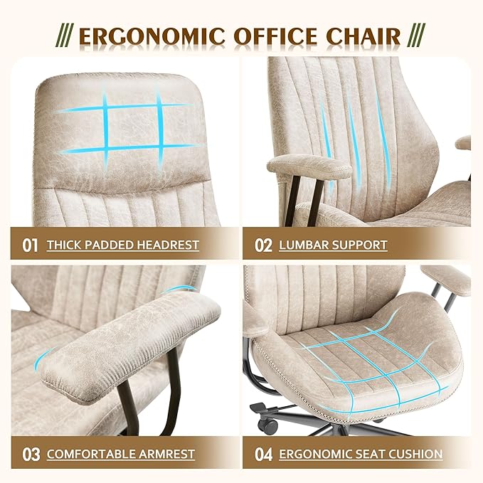 High Back Office Chair,Modern Swivel Office Chair,Brown Suede Fabric Gaming Chair,Height Adjustable Home Office Desk Chair with Lumbar Support