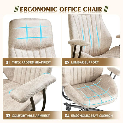 High Back Office Chair,Modern Swivel Office Chair,Brown Suede Fabric Gaming Chair,Height Adjustable Home Office Desk Chair with Lumbar Support