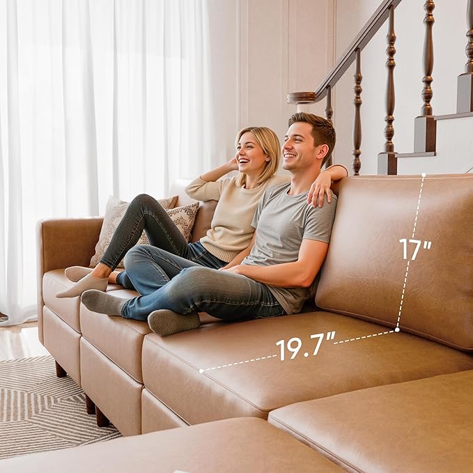 ABCASA Faux Leather Oversized Accent Chair with Storage Deep Seat Single Sofa Large Reading Armchair for Living Room Bedroom Office Brown Set of 2