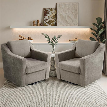 Pia Ricco 360° Swivel Accent Chair, Plush Oversized Chenille Fabric Armchair with Removable Cover for Living Room and Reception,Sand