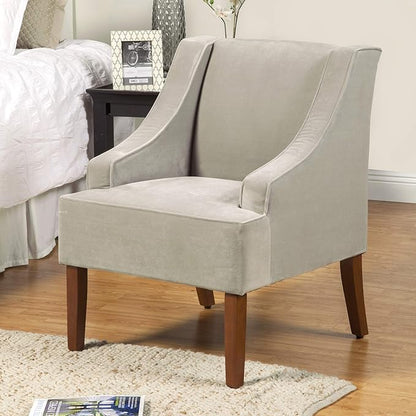 Mid Century Modern Accent Chair Wingback Living Room Chair Comfy Upholstered Scooped Armchair Fabric Side Chair with Wood Legs for Small Space, Bedroom, Apartment, Office, Waiting Room (Light Gray)
