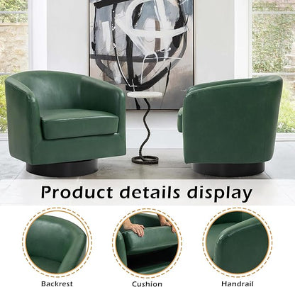 Lumibee Swivel Accent Chair, Faux Leather Swivel Barrel Chair for Living Room, Modern Comfy Upholstered Round Armchair Single Sofa Chair for Bedroom, Club-Green
