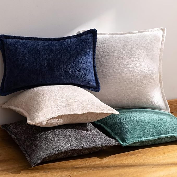 Green Decorative Throw Pillow Covers 16x16 Inch Set of 2 Cozy Soild Chenille Cushion Cases Soft Textured Square Couch Pillows Cover Boho Accent Farmhouse Pillowcases for Sofa Bed