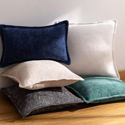Green Decorative Throw Pillow Covers 26x26 Inch Set of 2 Cozy Soild Chenille Cushion Cases Soft Textured Square Couch Pillows Cover Boho Accent Farmhouse Pillowcases for Sofa Bed
