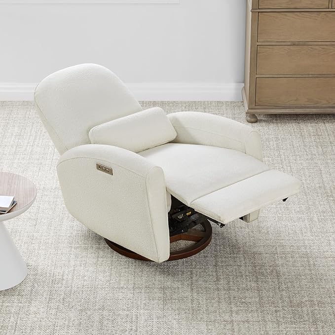 Watson & Whitely Power Recliner Chairs, Swivel Nursery Recliner Glider with Pillow Lumbar Support & Solid Wood Base for Living Room, Cream
