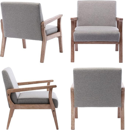 HNY Mid Century Modern Accent Chairs Set of 2 with Wood Frames, Linen Upholstered Living Room Arm Chairs for Living Room, Bedroom, Grey
