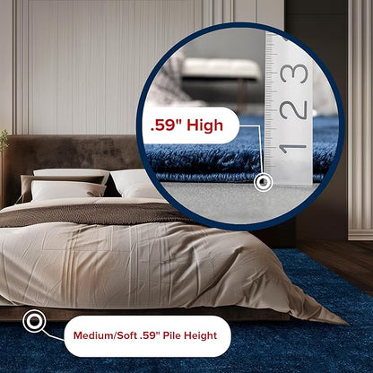 nuLOOM 5' x 8' Cozy Plush SuperiorWash Area Rug, Machine Washable, Non-Slip, Soft Fluffy Shag Carpet for Living Room Bedroom Kids Room Nursery Home Decor, Loni Navy