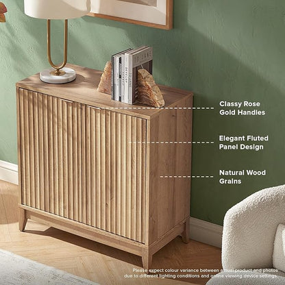 mopio Brooklyn Storage Cabinet, Modern Farmhouse Entryway Accent Case, Buffet Sideboard, Console Table, Credenza, Wood Modular Organizer with Doors & Shelf, Fluted Panel Cupboard (Oak, Single)