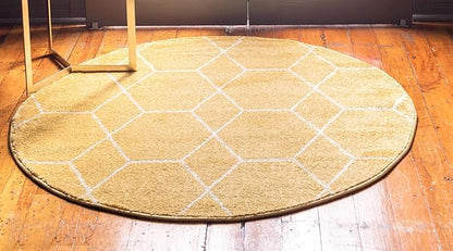 Unique Loom Trellis Frieze Collection Area Rug - Geometric (8' Round, Yellow/ Ivory)