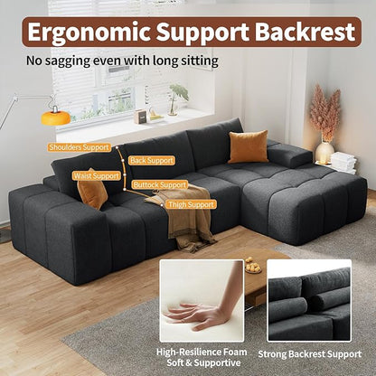 114” Oversized Modular Sectional Couch for Living Room, Chenille Boneless Couch L-Shape Cloud Sofa with Deep Seat and Chaise, Memory Foam Compressed Sofa for Living Room Furniture Bedroom Apartment