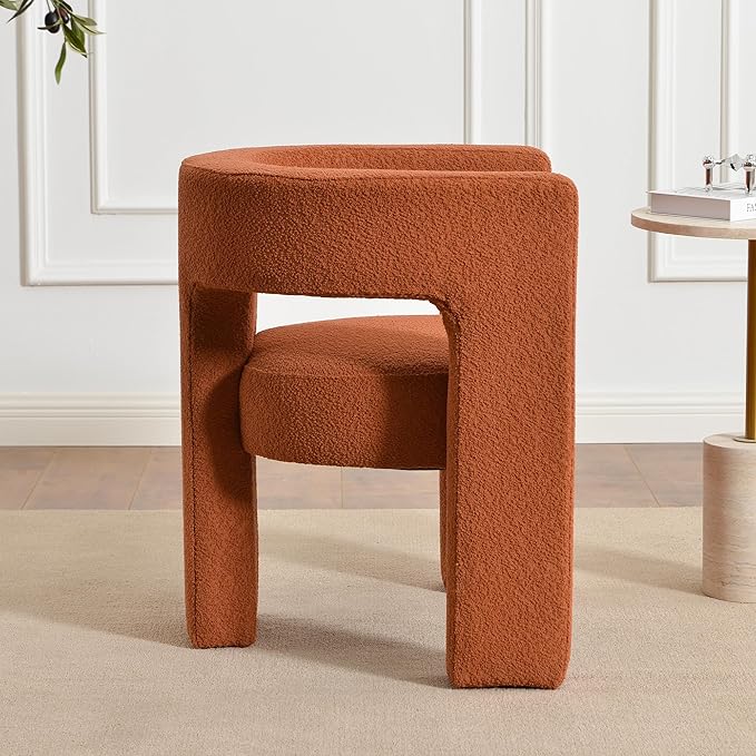 KINWELL 28" W Modern Boucle Accent Chair, Mid Century Upholstered Square Armchair, No Assembly Single Sofa Side Chair for Living Room Lounge Bedroom (Caramel)
