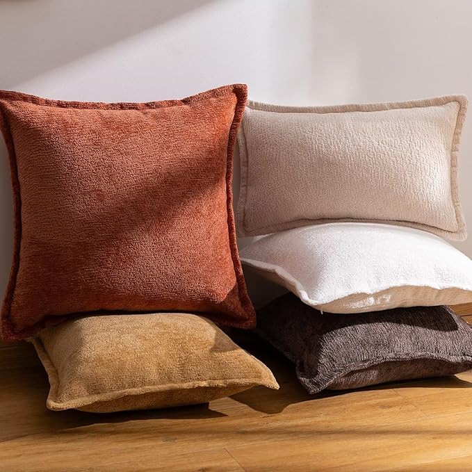 Burnt Orange Fall Decorative Throw Pillow Covers 26x26 Inch Set of 2 Cozy Soild Chenille Cushion Cases Soft Textured Square Couch Pillows Cover Boho Accent Farmhouse Pillowcases for Bed
