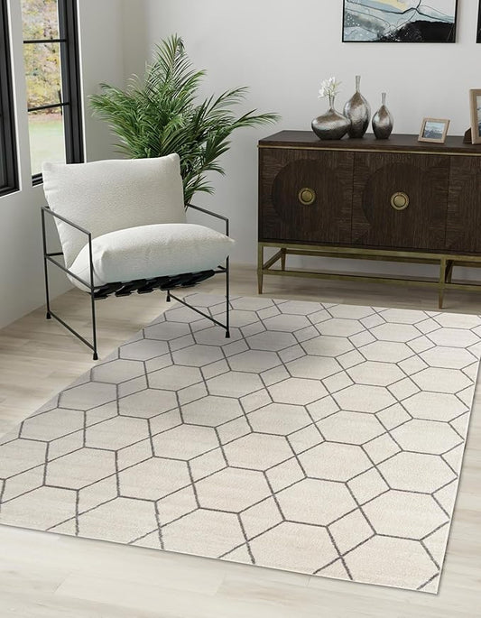 Unique Loom Trellis Frieze Collection Area Rug - Geometric (5' 1" x 8', Ivory/ Gray)