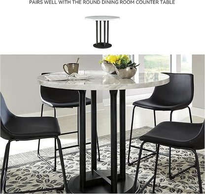 Signature Design by Ashley Centiar Casual Pub Height Bucket Seat Upholstered Bar Stool with Metal Base, Set of 2 , Faux Leather, 30" Seat Height, Black