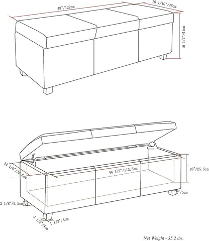 SIMPLIHOME Avalon Storage Ottoman Bench - 48 inch Wide Upholstered Linen Look Fabric Rectangular Lift-Top Ottoman in Cloud Grey, Contemporary Storage Bench for Living Room with High-Density Foam