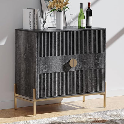 Fluted Sideboard Buffet Cabinet, Modern Credenza with Metal Gold Legs, Wood Accent Sideboard with Storage for Living Room, Dining Room, Kitchen, Entryway(Darkgrey)