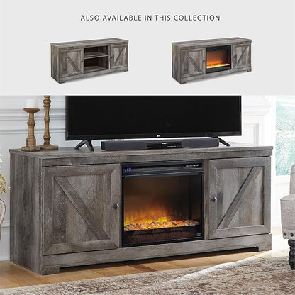 Signature Design by Ashley Wynnlow Farmhouse 63" TV Stand for TVs up to 72" with Electric Fireplace, Light Gray