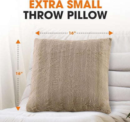 Cheer Collection Faux Fur Throw Pillows - Decorative Pillows for Couch, Bed Throw Pillows, Sand Accent Pillows for Bedroom or Living Room Aesthetic, Set of 2 Furry Throw Pillows, 16" x 16"