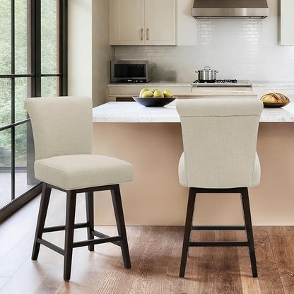 CHITA 26 Inch Counter Height Swivel Bar Stool, FSC Certified Modern Fabric Swivel Barstool Chair with Back, Linen